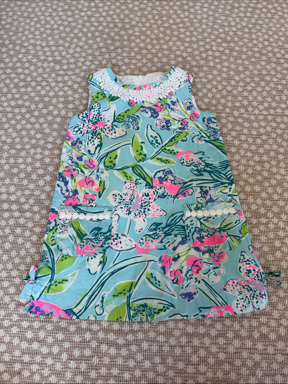 Lilly Pulitzer Girls Floral Shift Dress in Aqua, Pink, Green